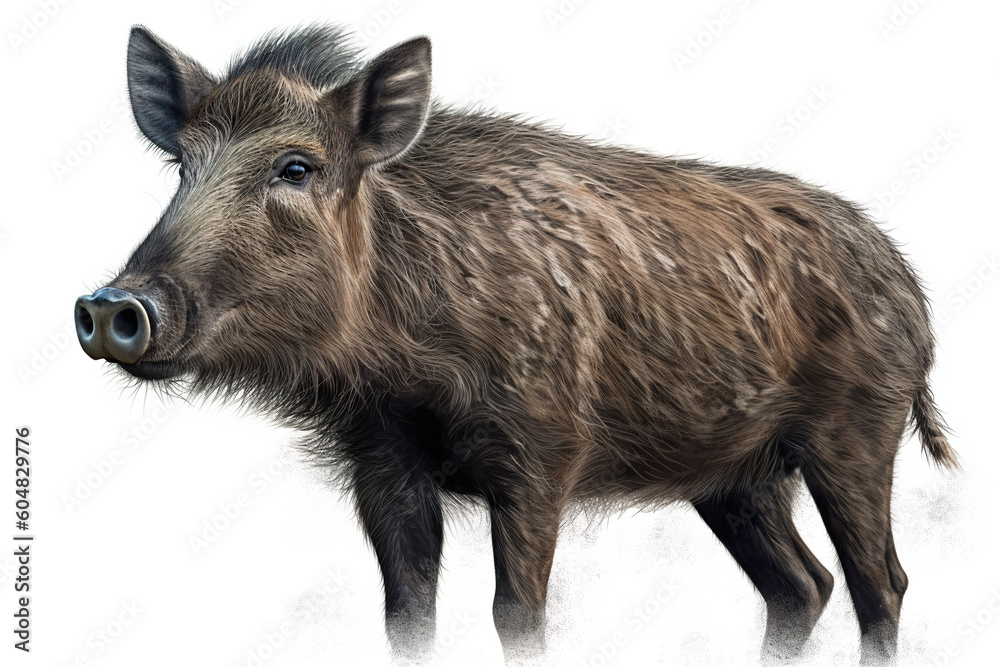 A drawing of a wild boar on a white background. Generative AI.