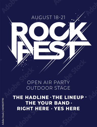rock fest music poster text design. large font on a dark background. Abstract design. Vector flat illustration