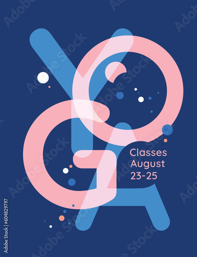Yoga lettering poster design. Advertising leaflet. School, classes and sports lifestyle. Vector flat illustration