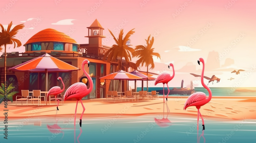A flamingo on a beach in Mexico