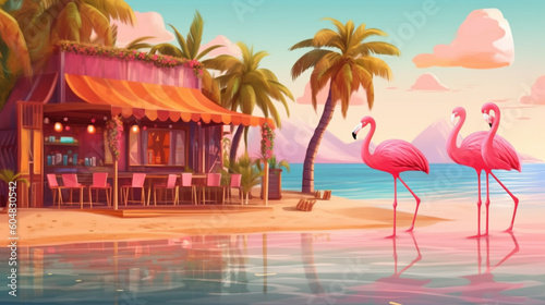 A flamingo on a beach in Mexico © DLC Studio