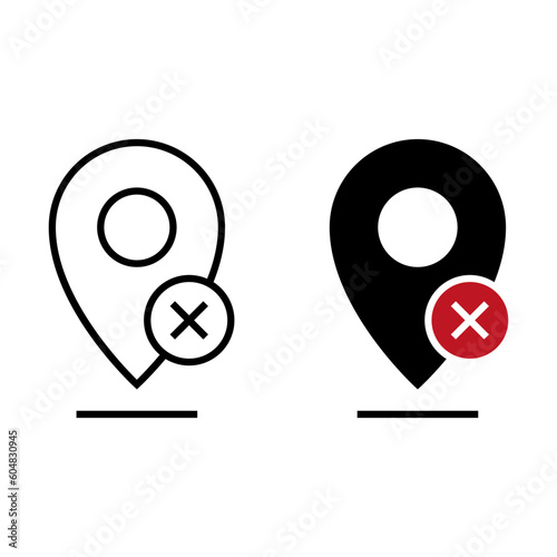 No signal, no GPS sign, map pointer with cross icon vector