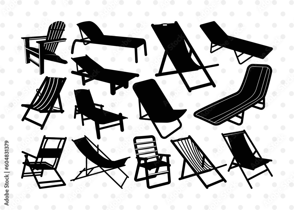 Vetor de Beach Chair SVG Cut Files Beach Chair Silhouette Deck