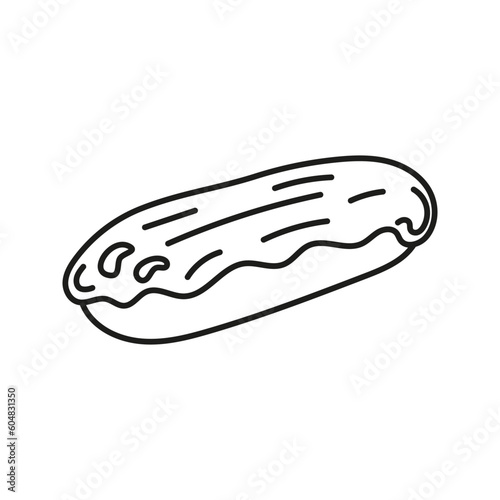 Isolated doodle eclair black and white. Outline vector illustration Icon sweets concept.