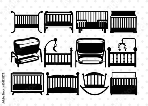 Baby Crib SVG Cut Files | Baby Crib Silhouette | Baby Svg | Infant Svg | Bassinet Svg | Child Svg | Baby Crib Bundle