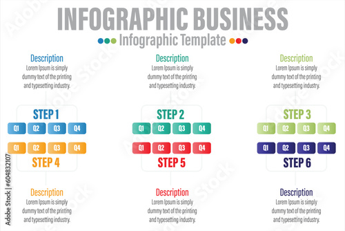 Six 6 Steps modern Timeline diagram calendar quarter with Months workflow and rectangle , presentation vector infographic. Infographic template for business.