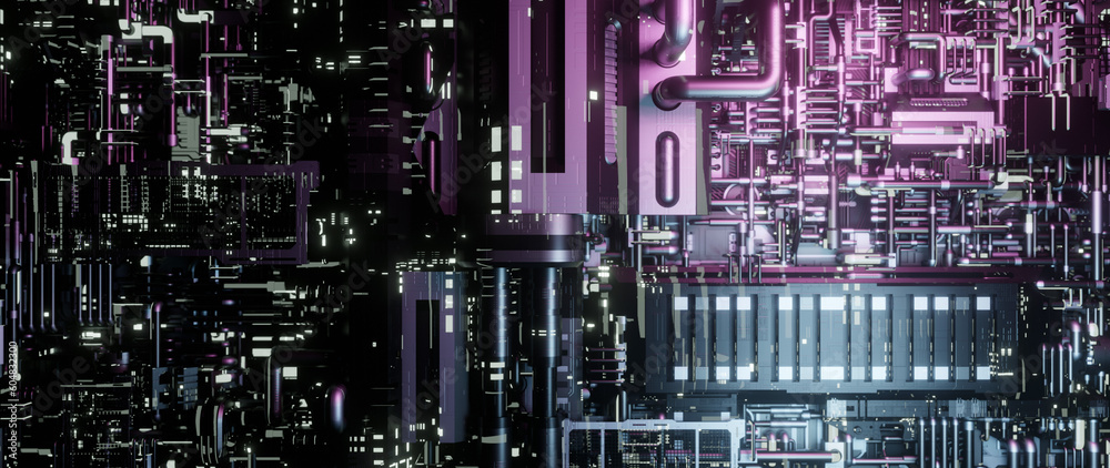 Modern High-tech Circuitry Abstraction With Glowing Circuit Lines And Nodes Automation Polished Banner Background Wallpaper Futuristic Cityscapes
