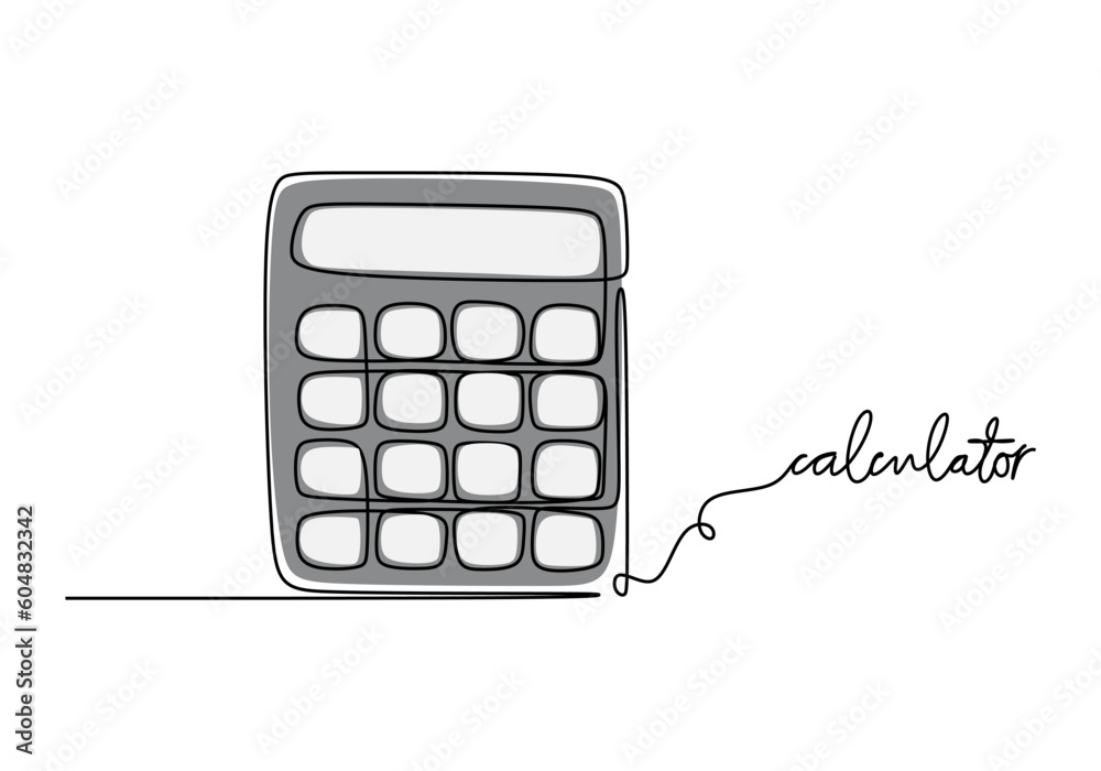 Calculator School education object, one line drawing continuous