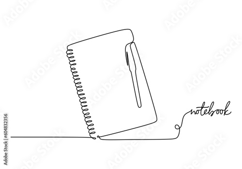 Exercise book - School education object, one line drawing continuous design, vector illustration.