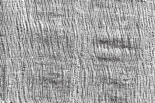Monochrome overlay texture of rough canvas fiber. Burlap checkered pattern. Black and white dot lattice fabric. Textile grid, braided thread background. Cloth linen sack backdrop. Vector 