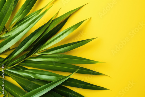 tropical leaf on yellow background, holiday stock