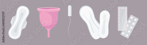 Menstruation or Period with Female Hygienic Object Vector Set