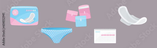 Menstruation or Period with Female Hygienic Object Vector Set
