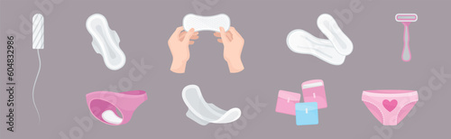 Menstruation or Period with Female Hygienic Object Vector Set