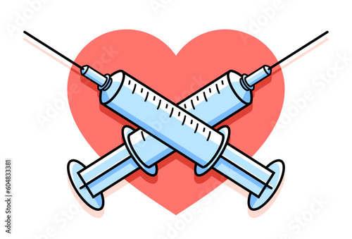 Vaccination theme vector illustration of a syringe isolated over white, epidemic or pandemic coronavirus covid 19 or flu or SARS or any other vaccine, pharmacology concept.