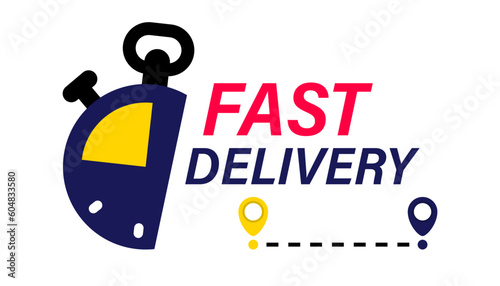 Fast delivery sticker design. Free shipping. Express service. Fast delivery, express shipping, urgent shipping services. Express delivery. Shipping fast. Delivery quick move. Vector illustration