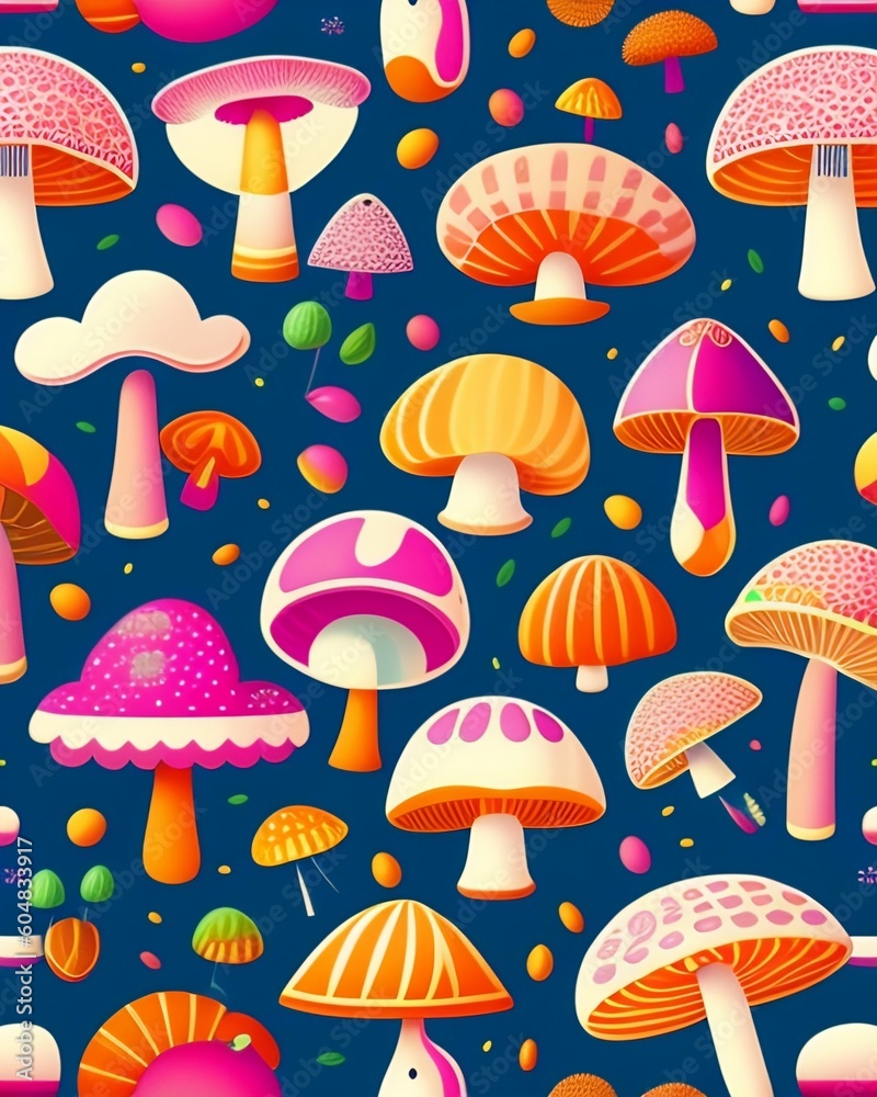 seamless pattern of mushrooms  ai generative