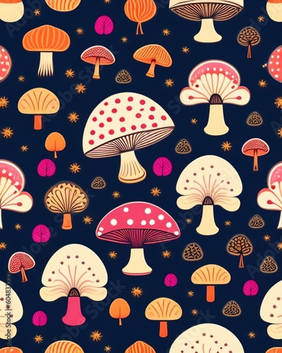 seamless pattern with mushrooms ai generative
