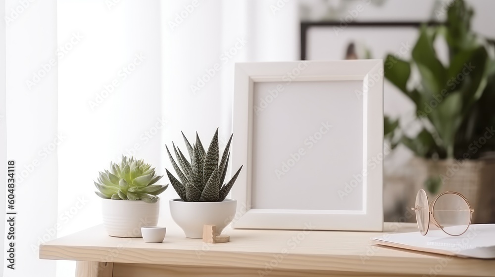 Fototapeta premium Blank photo frame on table