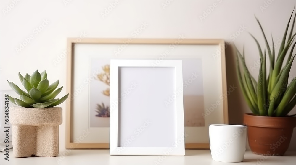 Blank photo frame on table Blank photo frame on table