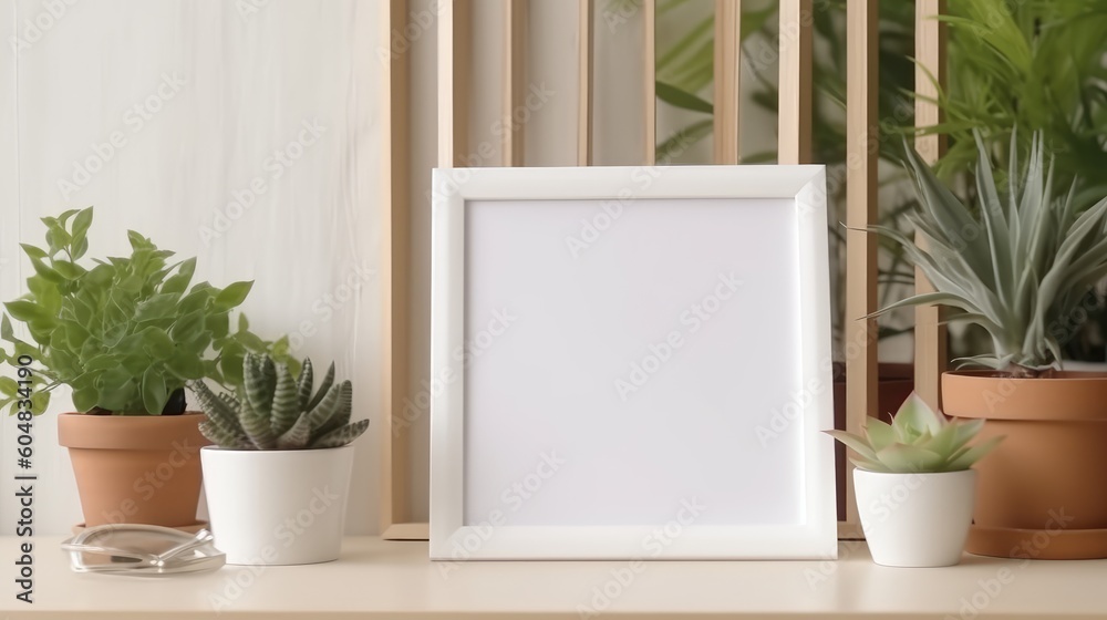 Blank photo frame on table