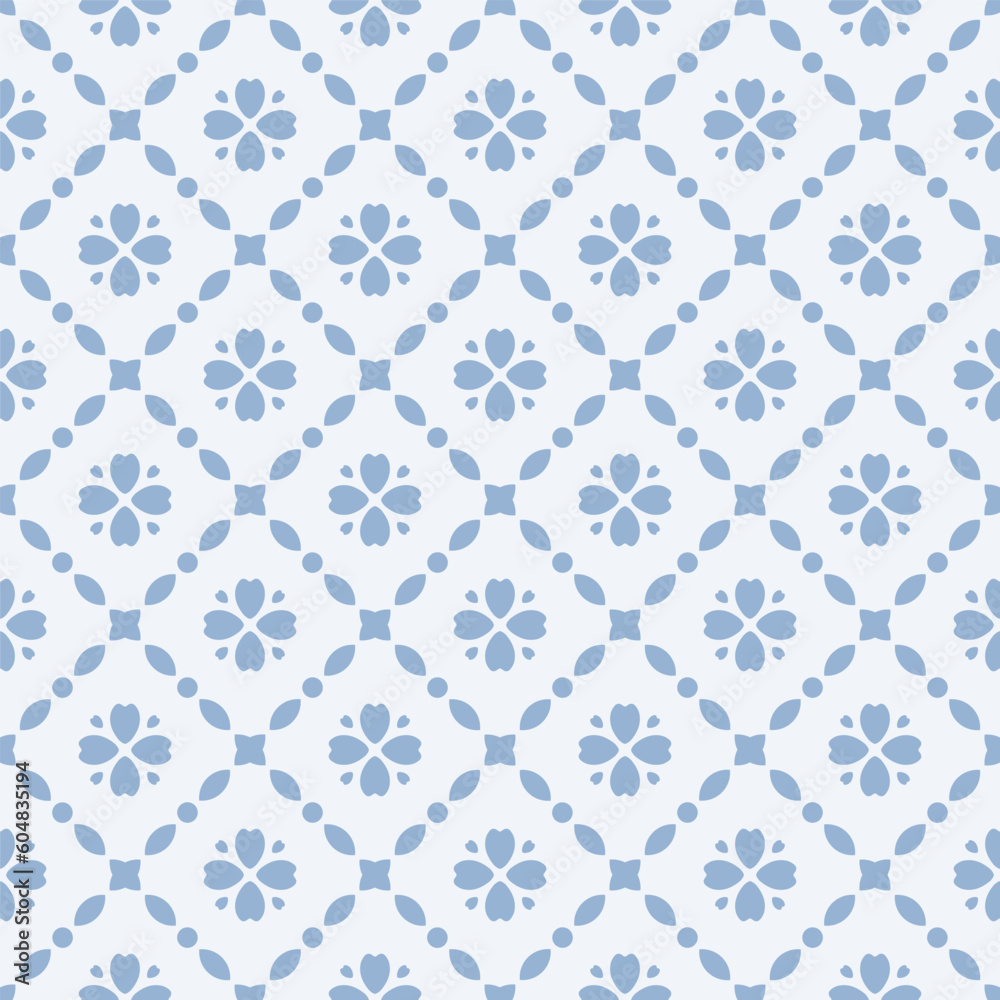 Seamless pattern with blue geometric flowers