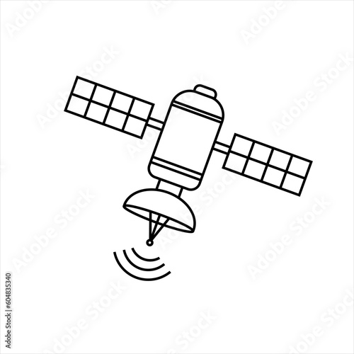 Artificial satelite in orbit around earth. Satellite vector icon, logo and illustration