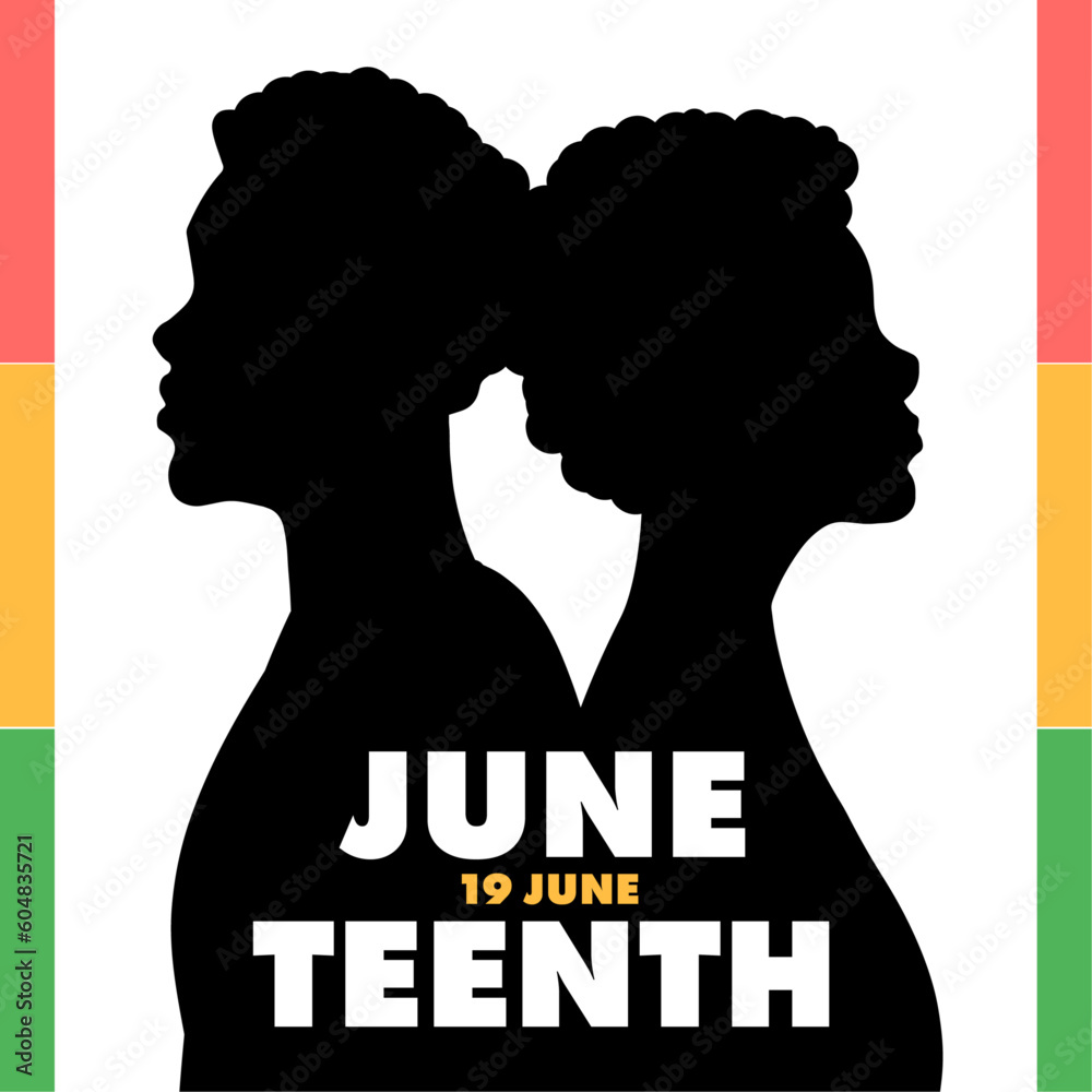 Juneteenth freedom day banner with silhouettes African people