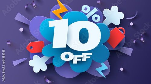 10 percent Off. Discount creative composition. Mega Sale.