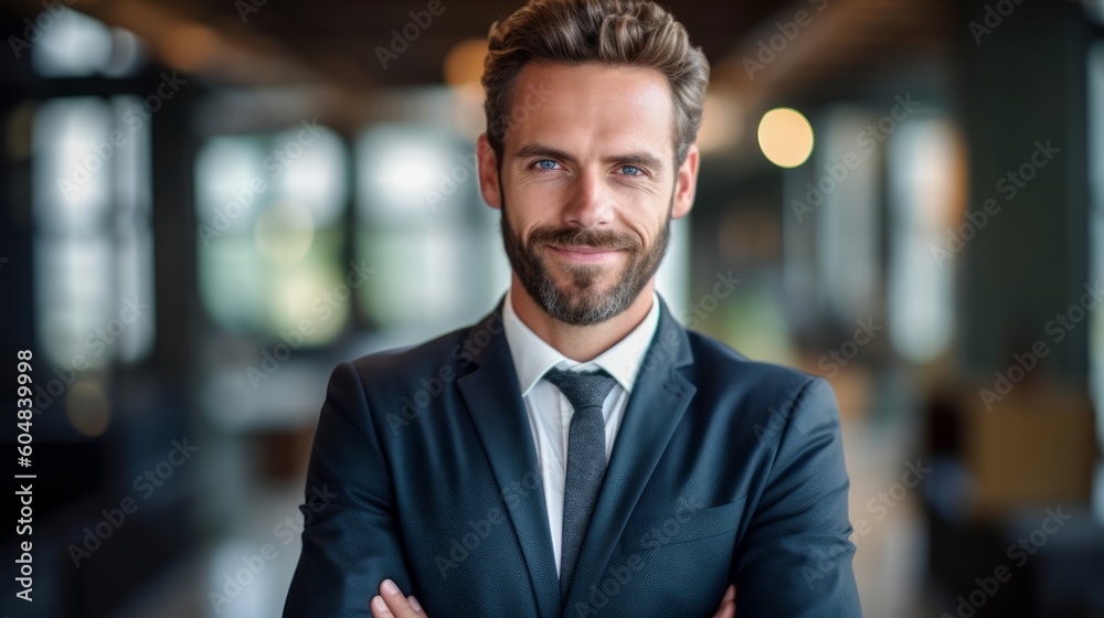 Portrait capturing a businessman professional in a modern office. Generative AI. Portrait capturing a businessman professional in a modern office. Generative AI.