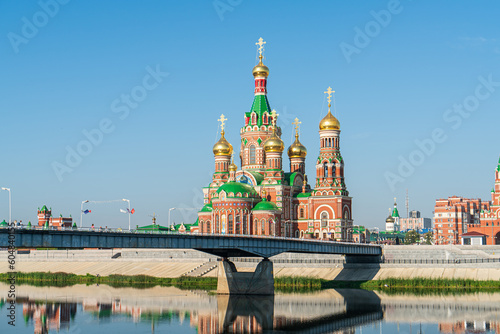 Yoshkar-Ola, Russia. Cathedral of the Annunciation of the Blessed Virgin in Yoshkar-Ola. The river Malaya Kokshaga photo