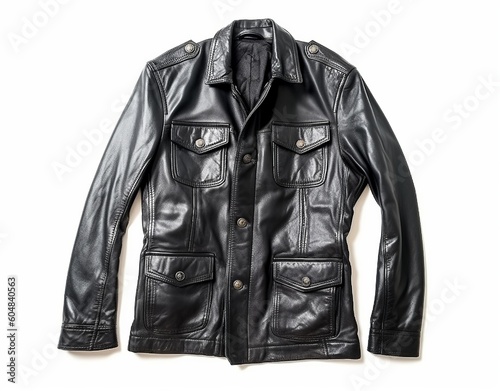 Black leather jacket casual style isolated on white background.