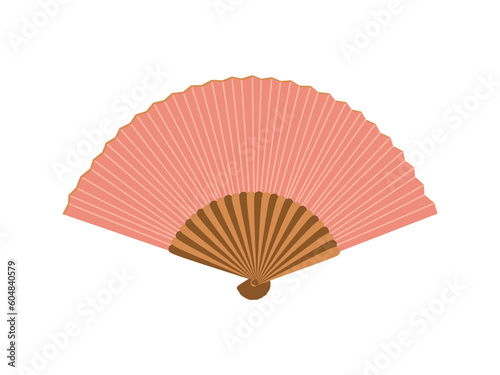 Handheld fan. Chinese, Japanese traditional hand fan isolated on white background. Women's paper fan or paper folding hand fan. Flat vector illustration