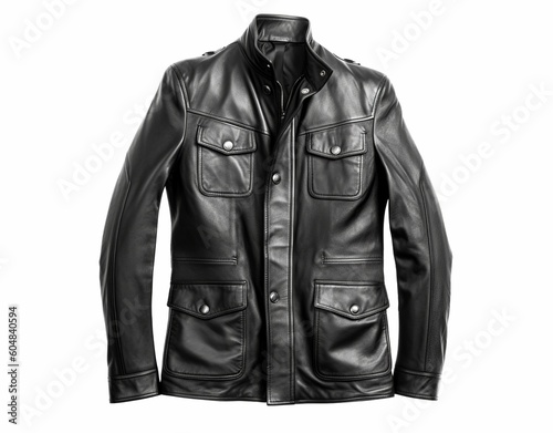 Black leather jacket casual style isolated on white background 