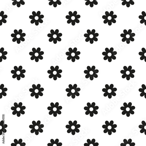 Seamless pattern with black daisies