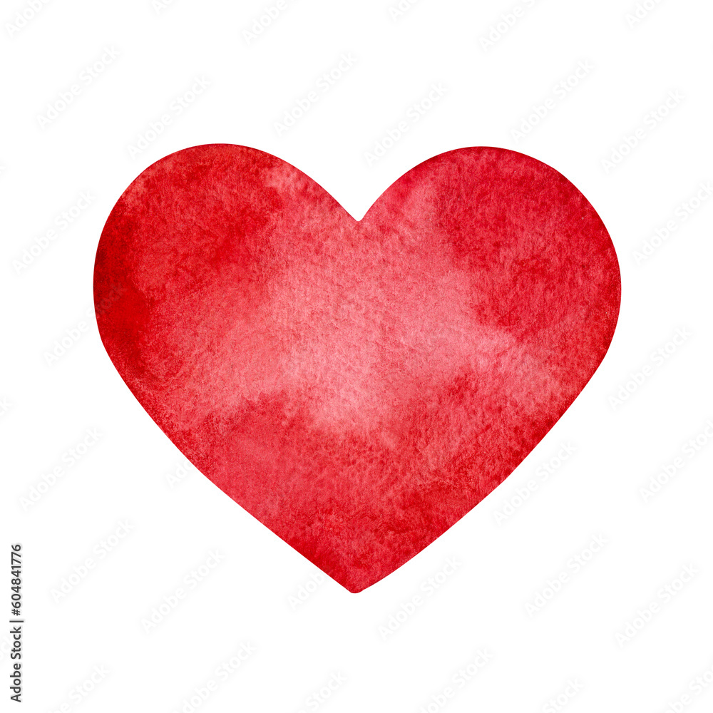 Hand painted red watercolor heart isolated on a white background.