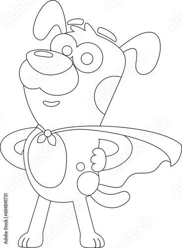 Outlined Super Hero Dog Cartoon Character Vector Hand Drawn Illustration Isolated On Transparent Background
