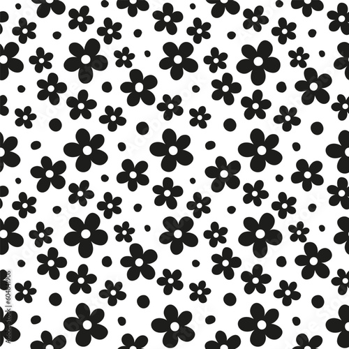 Seamless pattern with black flowers