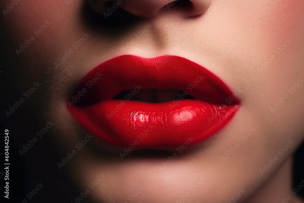 red lipstick lips of transgender gay man with makeup on face close-up. Generative AI red lipstick lips of transgender gay man with makeup on face close-up. Generative AI