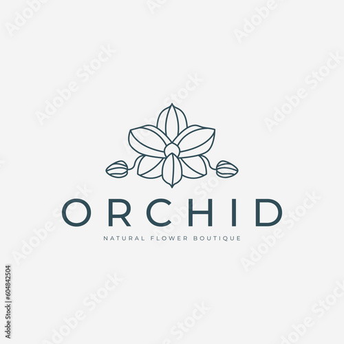 orchid flower logo line art vector illustration template design