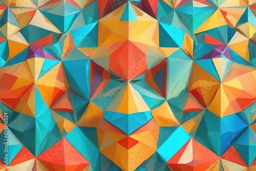 Abstract colorful background. Blue, orange, yellow. Delaunay voronoi trianglify diagram. generative ai