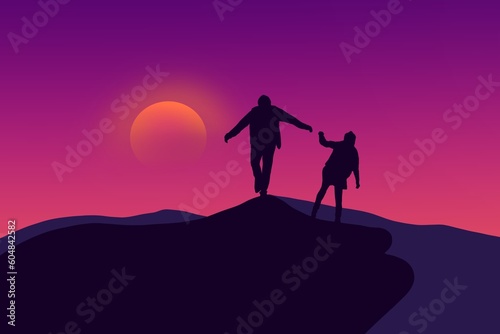 Love couple at colorful night sky. 