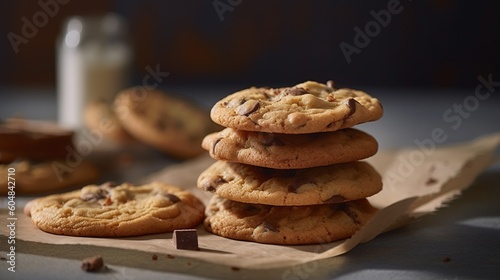 A stack of chocolate chip cookies, generative ai