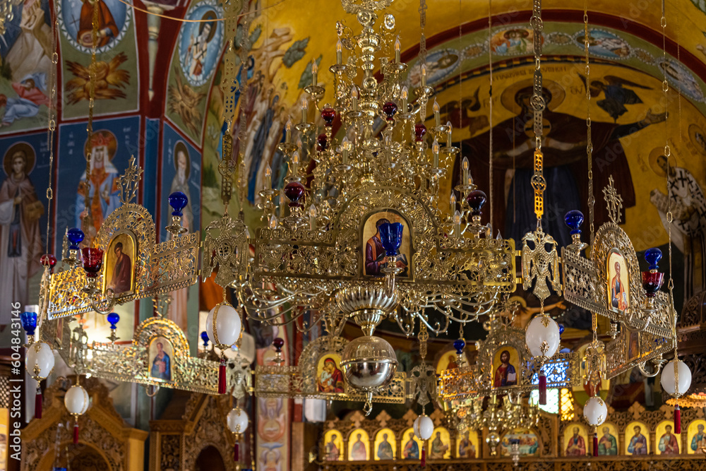 Interior of the Greek orthodox Church of St George, the wedding church in Kfar Cana Israel.
 - obrazy, fototapety, plakaty 