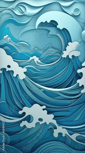 a beautiful paperversion of the ocean, waves in paper style, generative ai technology © Sternfahrer