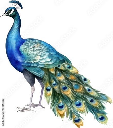 Peacock bird watercolor illustration. Generative AI