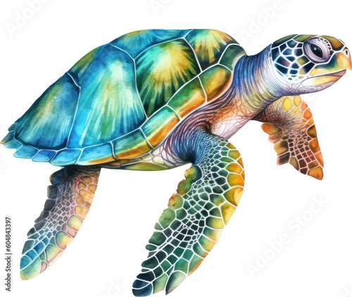 Sea Turtle Watercolor Illustration. Generative AI