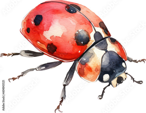 Ladybug Watercolor Illustration. Generative AI