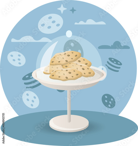 Cookies illustration. Stand, lid, transparent, bakery. Editable vector graphic design.