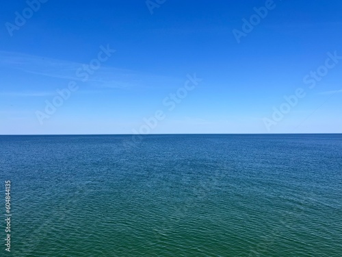 Blue sea horizon, blue sea and blue sky, pure seascape background